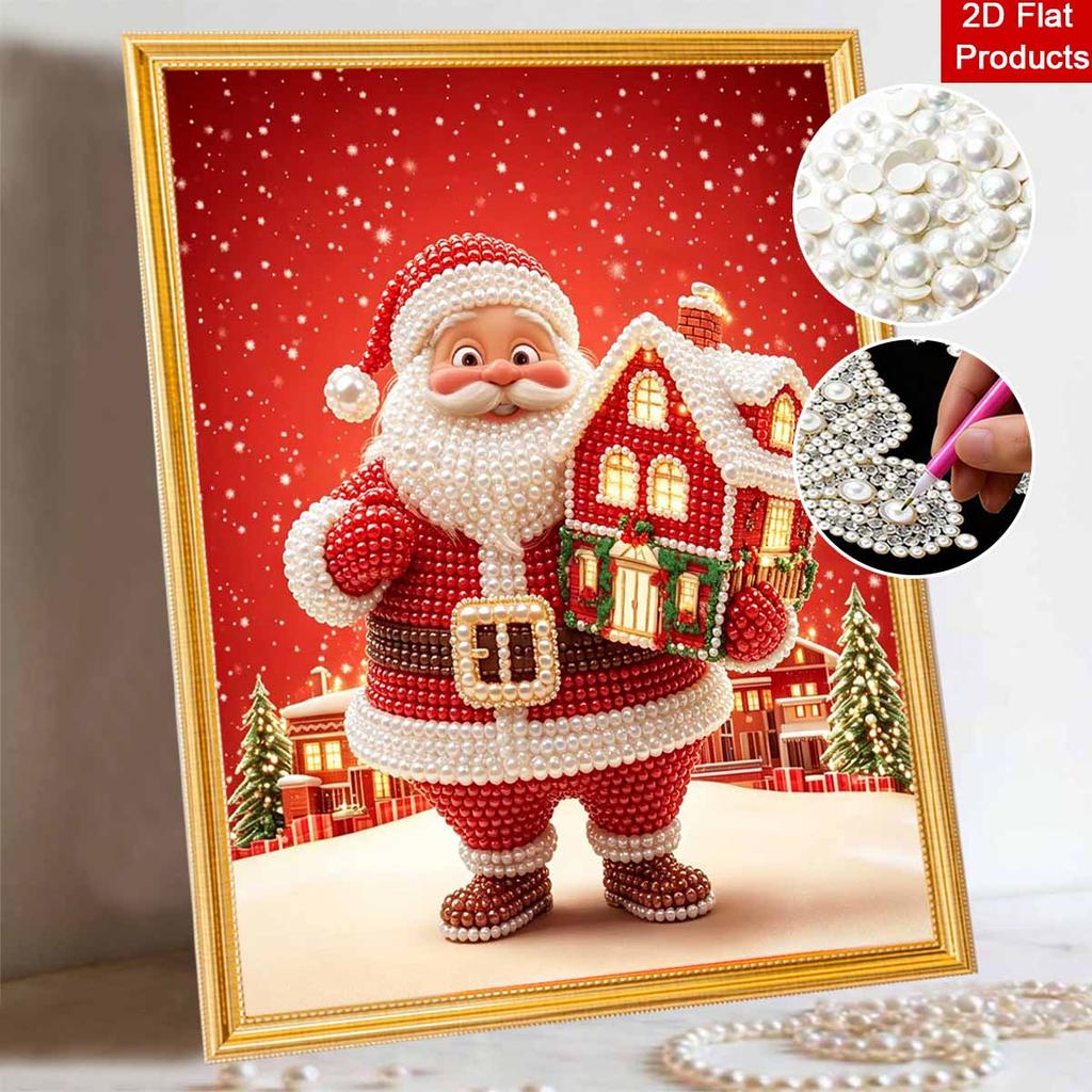 Christmas pearl painting art painting kit Santa Claus holding gingerbread house handmade diy home decoration painting
