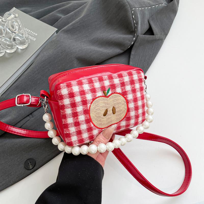 

Супер милая сумка-мессенджер в клетку с яблоками женская весна-лето 2025 новый класс мини-рюкзак модный дизайн чувство красный