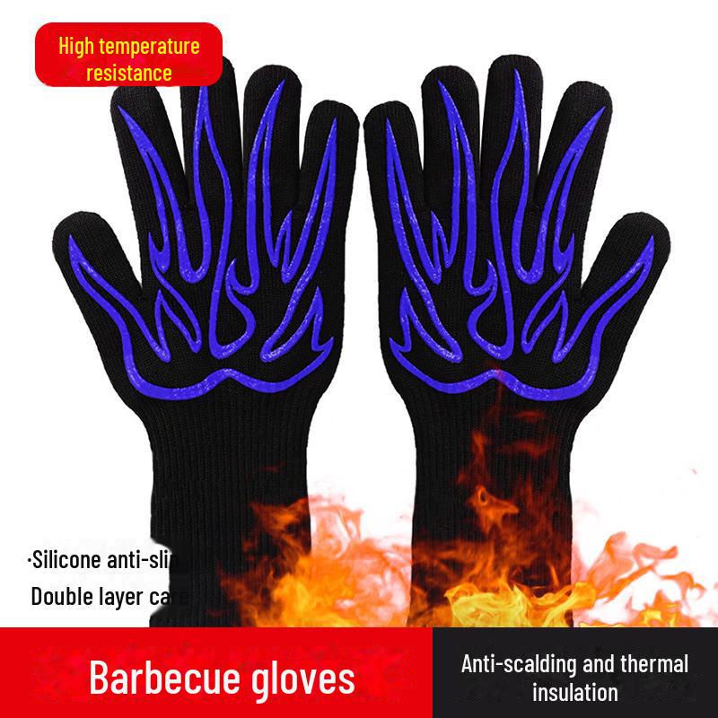 Thickened Aramid BBQ Gloves - 500°F Flame Retardant & Insulated, EN407 Certified, Customizable Anti-Scalding Protection