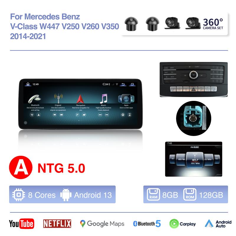 12.8 "Android13 Car Multimedia Player For Mercedes Benz V-Class W447 V250 V260 V350 2014-2025 GPS Navigation Carplay 4G WiFi 360