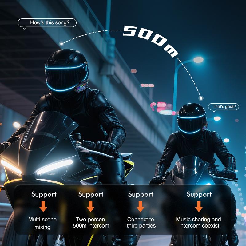 P20 Motorcycle Helmet Headset Bluetooth Hands Free Call Waterproof 500m Intercomunicador Speaker Earphone Wireless Phone Earphone 1000mAh With RGB