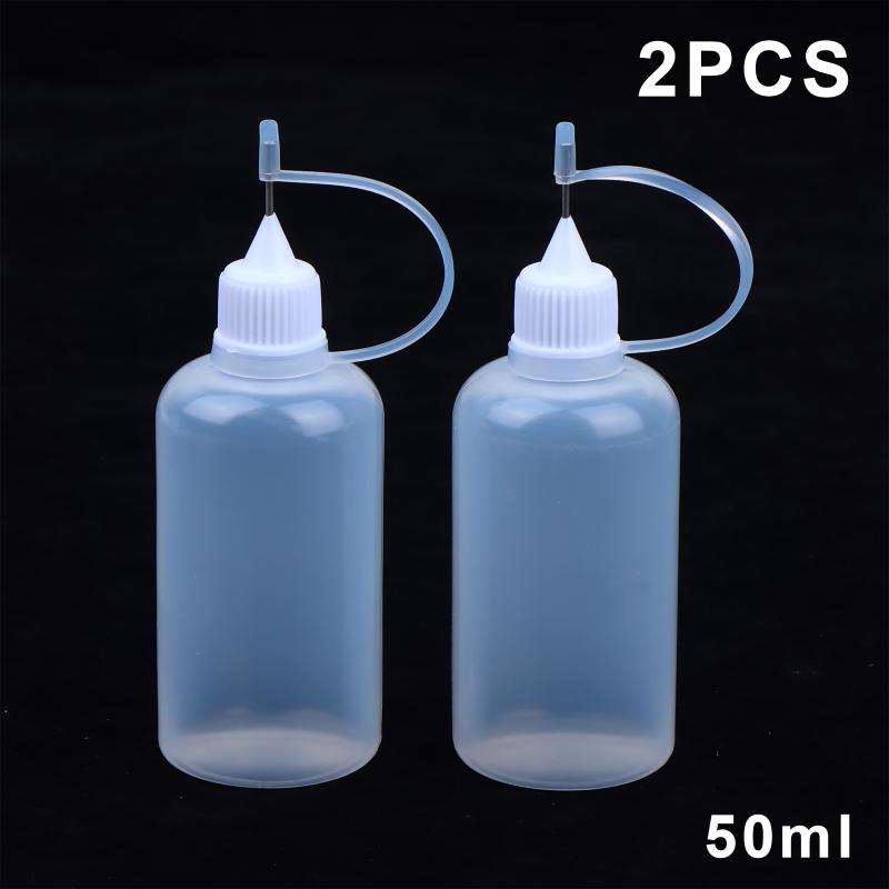 PE Squeezable Needle Tip Dropper Bottles 2Pcs Refillable Applicators for Glue Paint Ink Liquid Dispensing