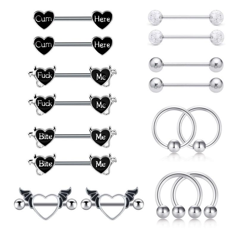 

Набір з цирконової соски та кільця для язика з нержавіючої сталі - 9 пар