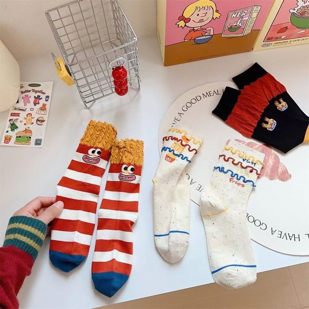 Pommes-Socken für Mädchen im Winter, lustige und niedliche Cartoon-Graffiti-Socken
