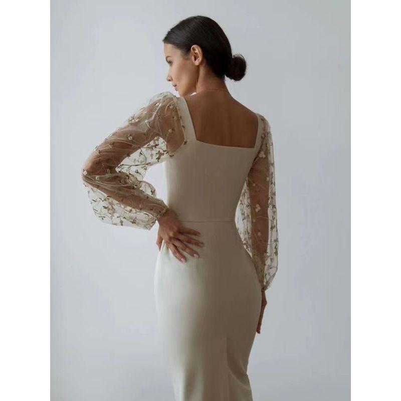 2024 Elegant Embroidered Spliced Hip Wrap Dress Sheath Dress