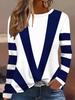Women's 3D Striped Color Block Print T-shirt Fashionable Long Sleeve Round Neck Regular Top Holiday Weekend Spring and Autumn