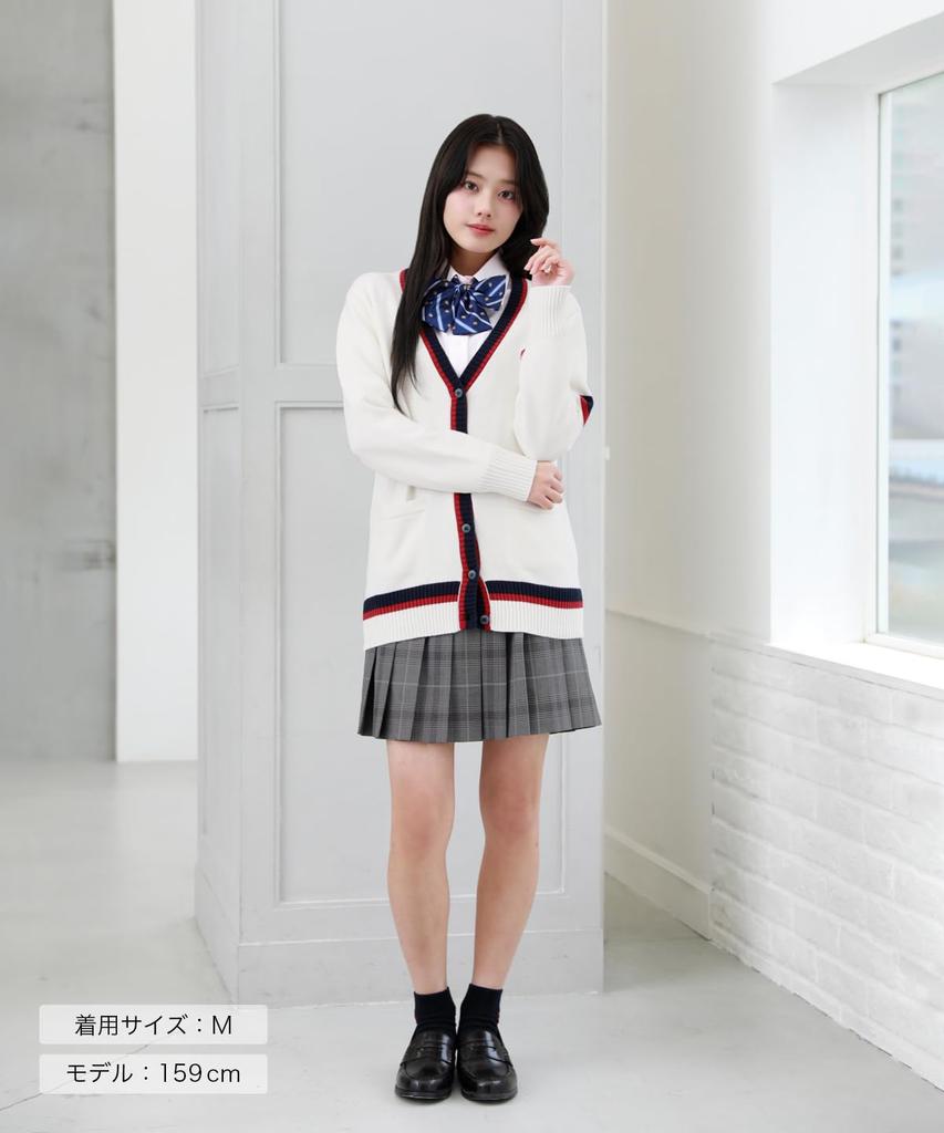 Konomi White x Red Striped School High Junior and High Popular Suitable for School Entrance Available in and Slim Size M ARCC-1015 Girls' Cardigan,