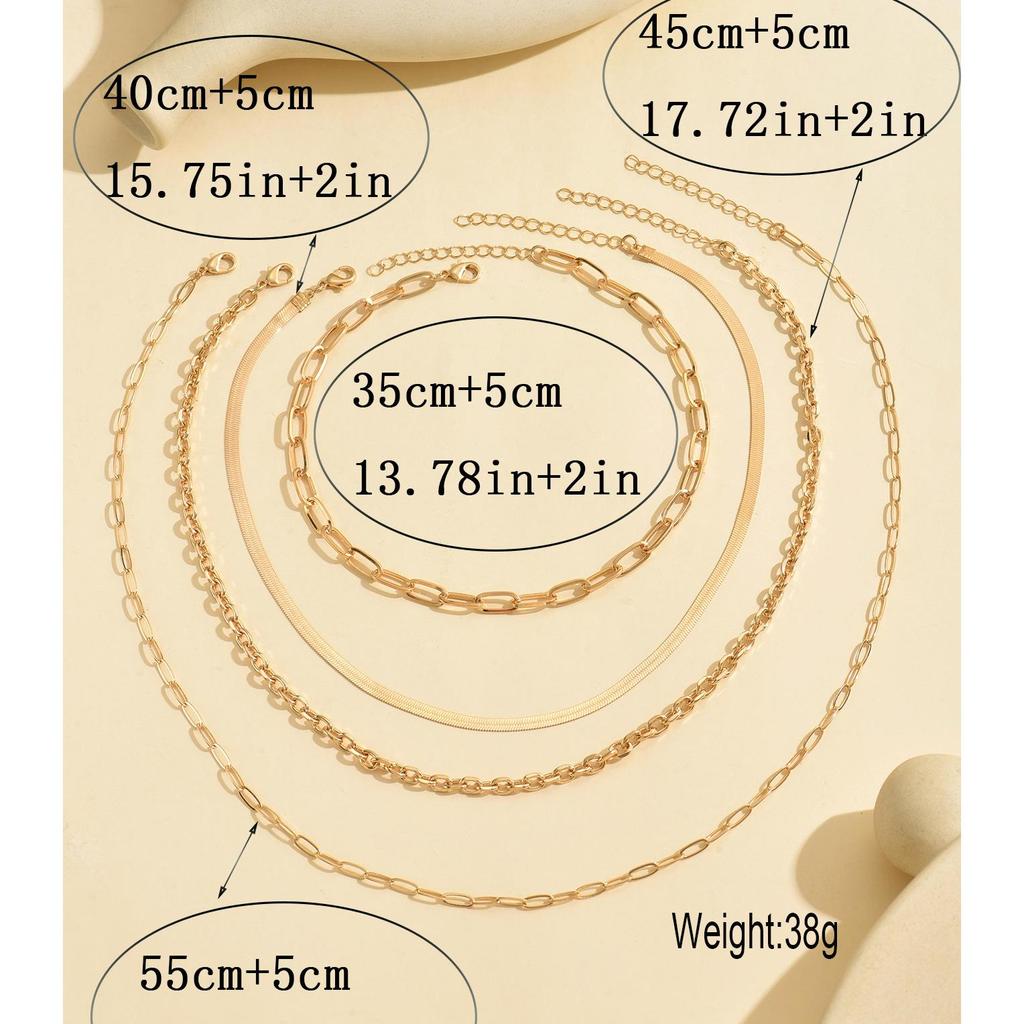 European-American Minimalist Snake Chain Necklace Set: 4-Piece Versatile Layered Design for Women