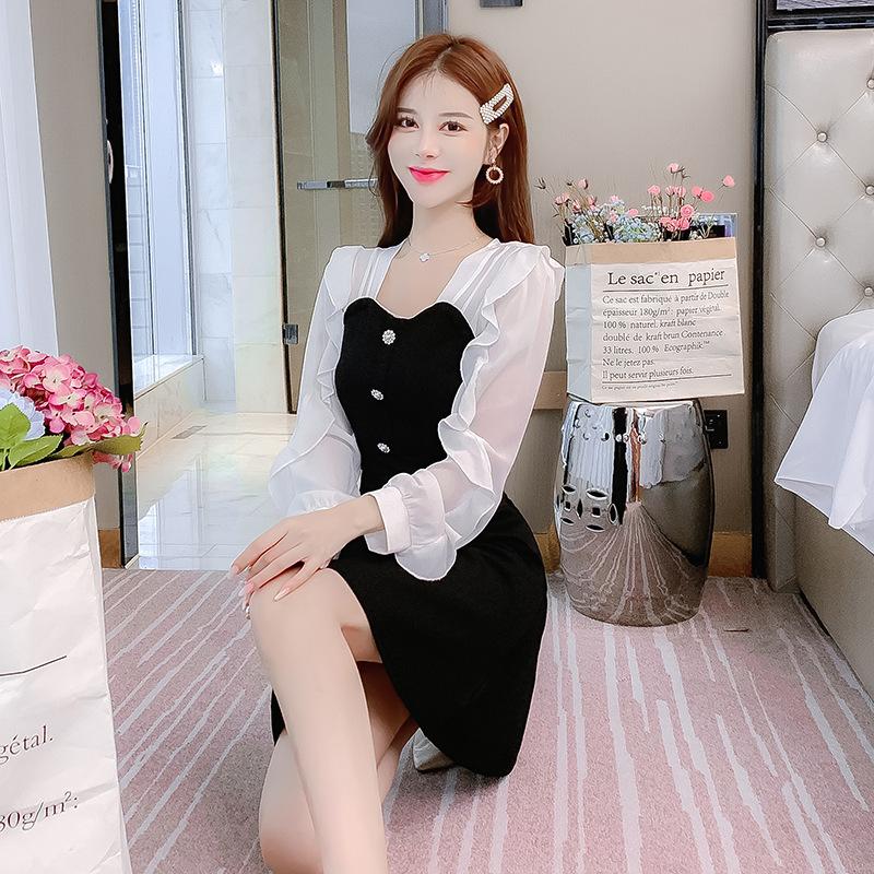 

Детское весеннее новое платье с длинным рукавом, приталенное, с темпераментной короткой юбкой 2XL чёрный