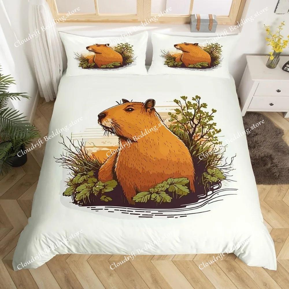 Capybaras Motif Bed Linen,Microfibre Bedding Sets, Children's Bed Linen for Teenagers 3D Animal Printed DuvetCover