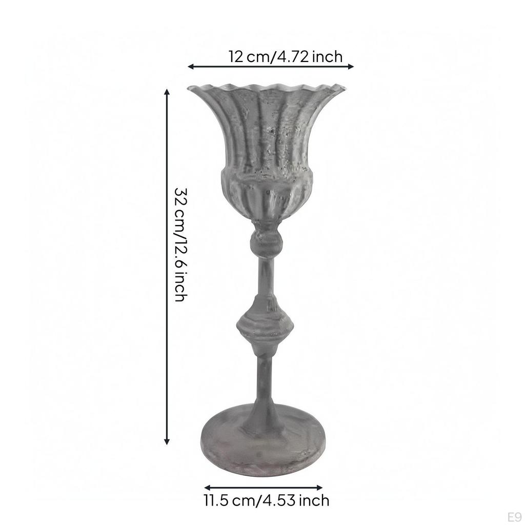 Decorative Iron Planter Ornamental Footed Vase Matte VintageStyle Light Gray C High Foot