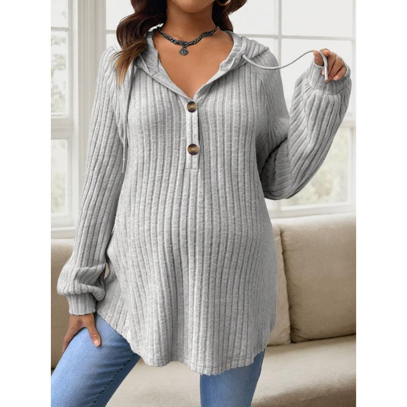 Pregnant Women Knit Hooded Long Sleeve Loose Fit Maternity Top
