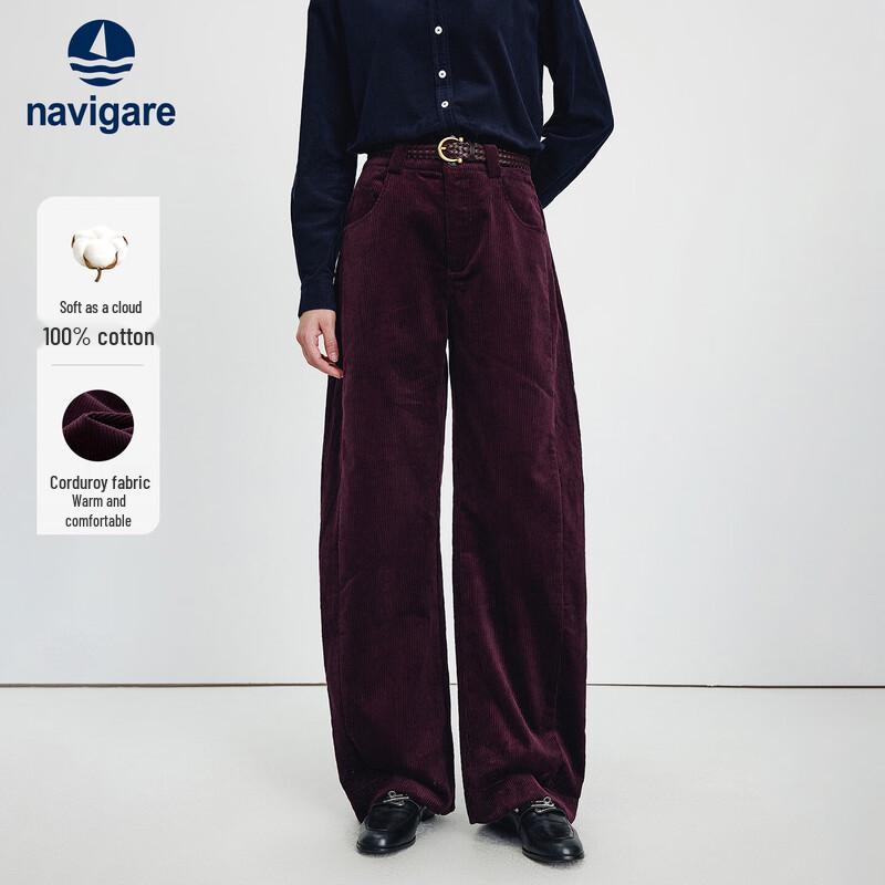 Navigare Women's 100% Cotton Corduroy Wide-Leg Casual Pants 2332075512