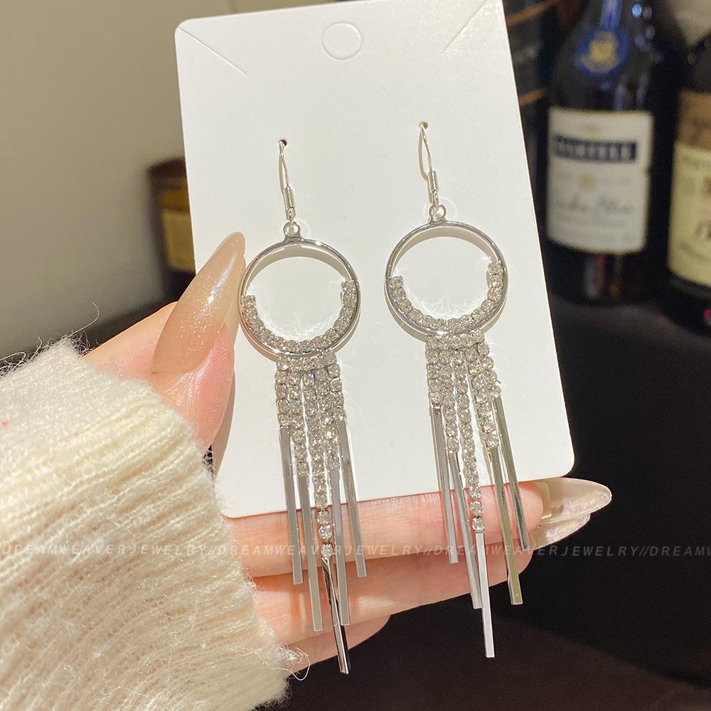 925 Sterling Silver Full Diamond Tassel Earrings – High-End European & American Style, Super Shiny, Luxurious Ear Jewelry for Women.