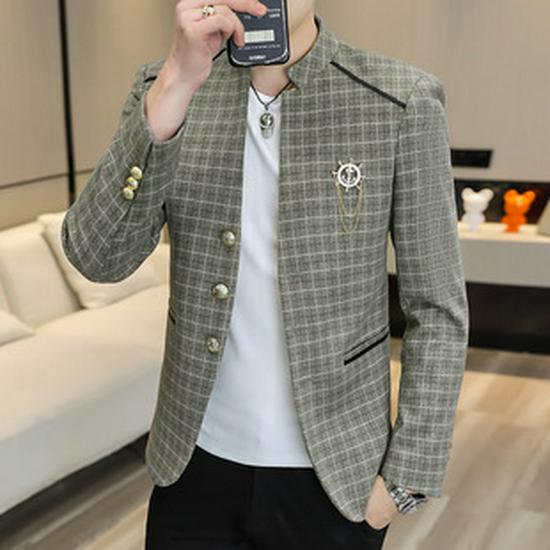 Pánský třídílný oblek střihu slim fit v korejském stylu na svatby a business casual