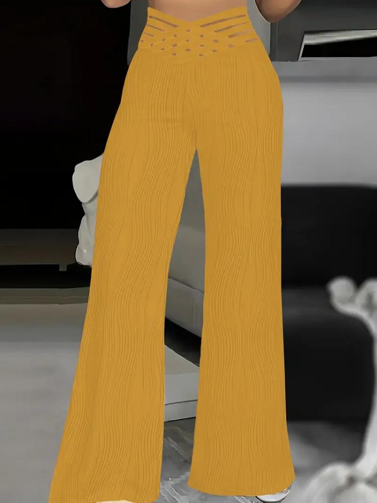 

Летние повседневные брюки с высокой талией, драпированные плиссированные брюки с эффектом ряби на воде, широкие брюки для женщин L жёлтый