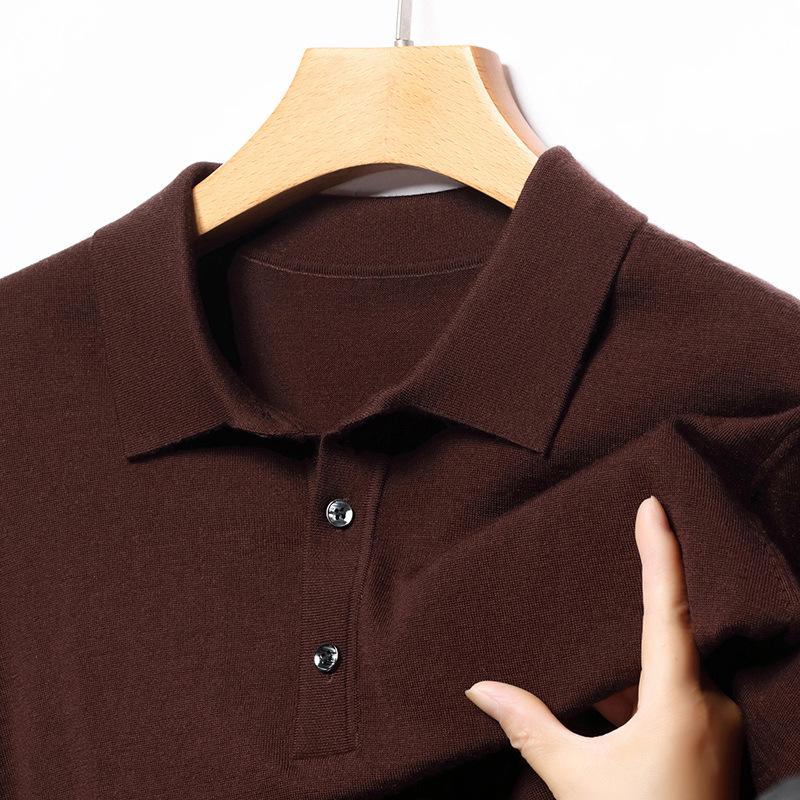 2025 Winter Machine Washable 100% Wool Men's Lapel Sweater - Warm, Solid Color, Versatile Casual Wear for Middle-Aged Dads