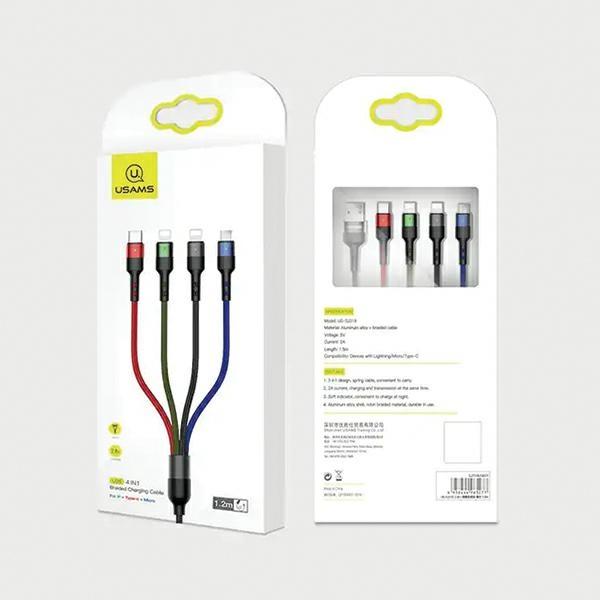 USAMS Braided Cable U26 4in1 1.2m 2AFast Charge (2xlightning/microUSB/USB-C) SJ317USB01 (US-SJ317)