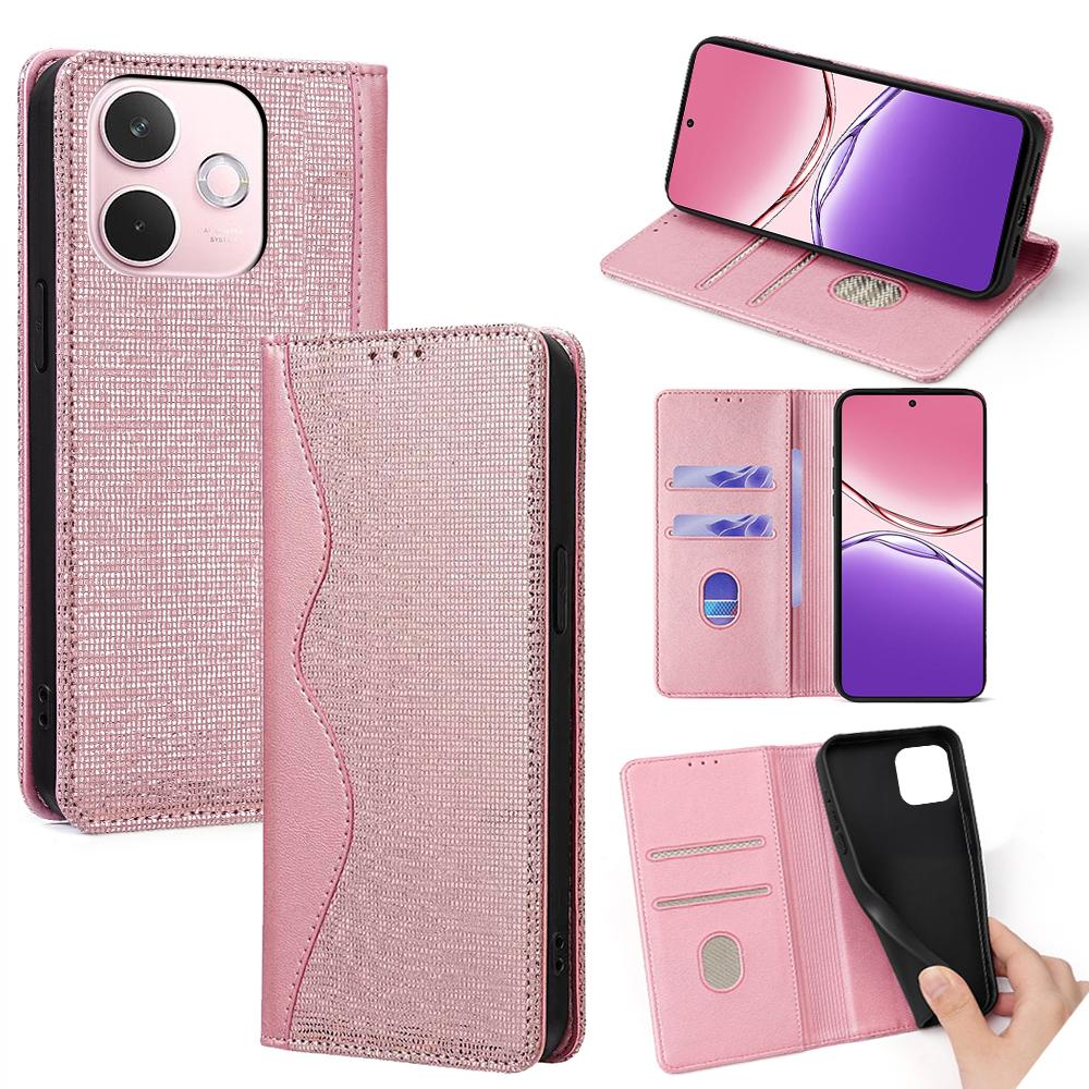 

For Oppo A5 Pro 4G (Global)/5G (Global)/A5 Energy 5G (China) Case Wave Shape RFID Blocking PU Leather Wallet Stand Phone Cover Rose Gold