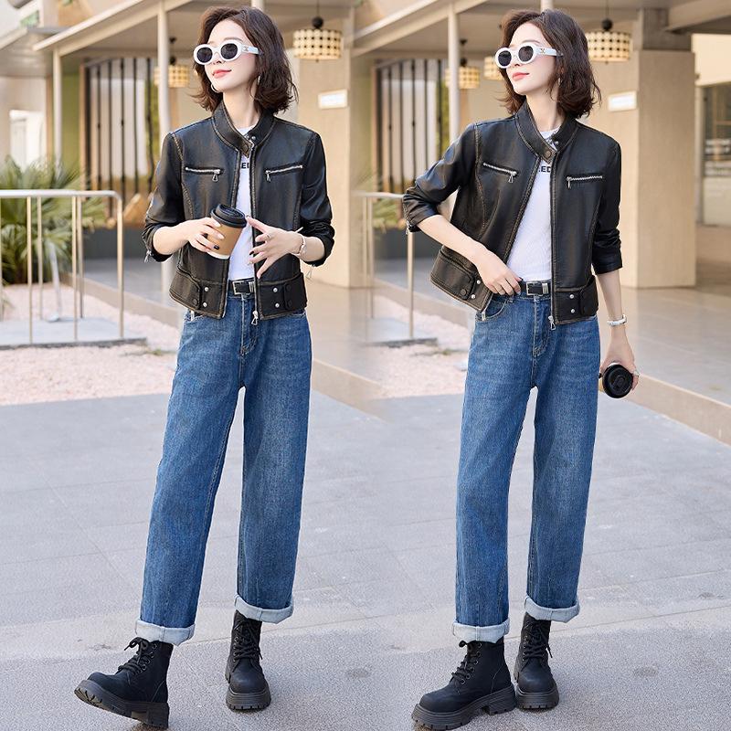 

2025 Элегантная женская куртка из натуральной кожи для миниатюрных женщин - Короткий весенне-осенний стиль L