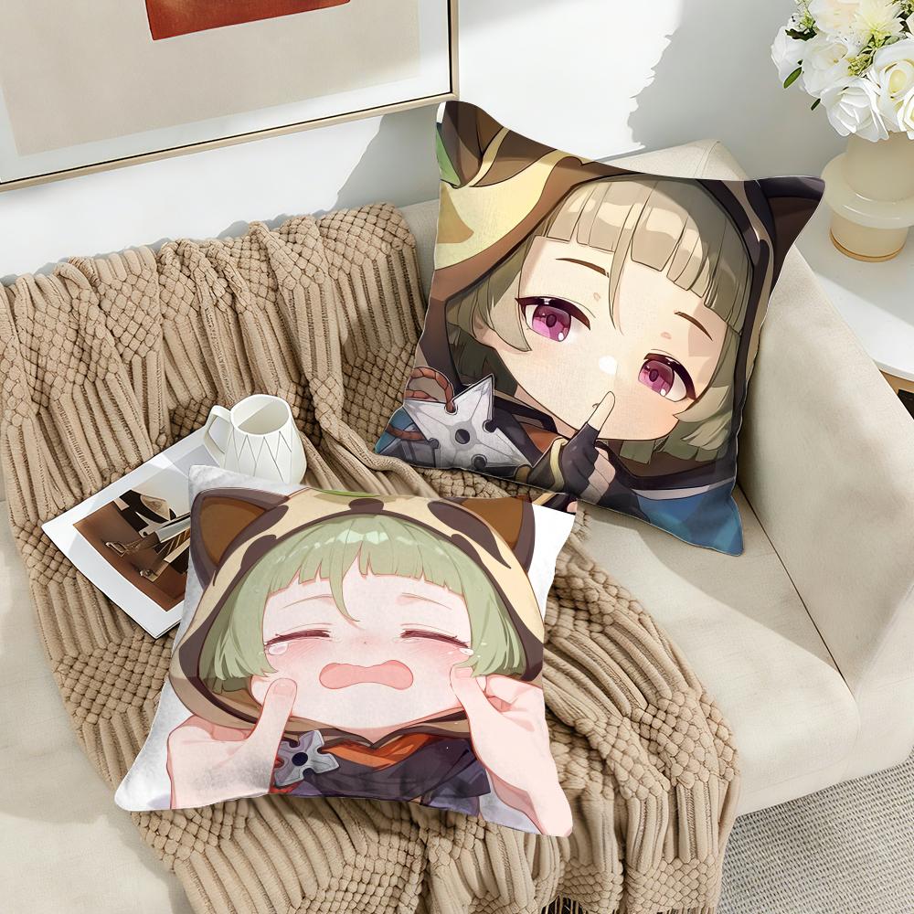Sayu Genshin Impact Cute Cushion Cover Silky Short Plush Invisible Zipper Dustproof Sofa Pillow Case For Home Decor