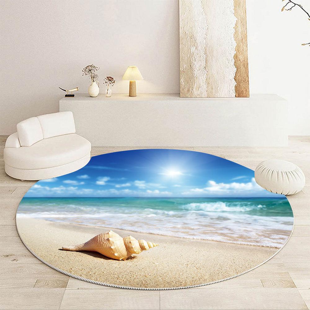 Luxury Beach Scenic Seaside Pattern Round Shape Floor Mats Kitchen Hallway Runner Rug Bedroom Living Room Soft Carpet Non-slip Area Rug