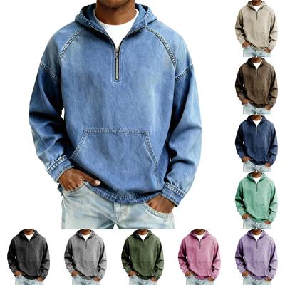 2026 European Men's Denim Jacket with Hooded Sweatshirt, Spring/Autumn Short Zipper Design