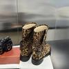 Fashion New Decorative Belt Buckle Leopard Print Low Heel Short Boots Autumn Winter Fashion Casual Commuting Women Ankle Boots Size35-43
