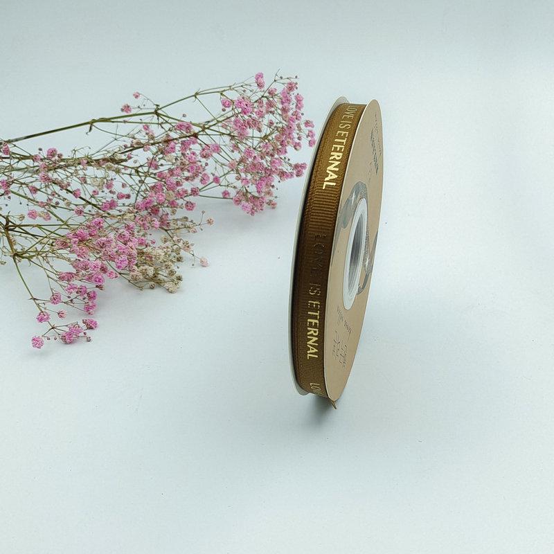 1cm Quality Heat-Set Hot Stamping Threaded Flower Packaging Ribbon with Lettering