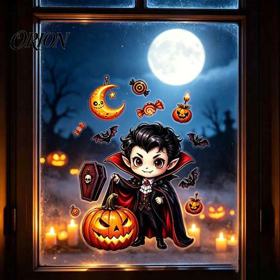 Decorative Vampire Clings Halloween Static Window Clings, Pumpkin Ghost Mummy Cartoon Decals, Cute Decor Self-Adhesive for Glass Door Mirror