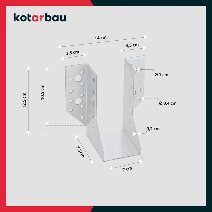 Support de poteau - KOTARBAU - type A - 70 mm - Acier galvanisé - 10 pièces