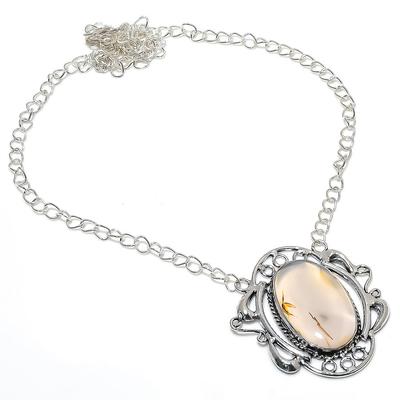 Natural Montana Agate Gemstone Handmade 925 Sterling Silver Necklace 18" B5s68