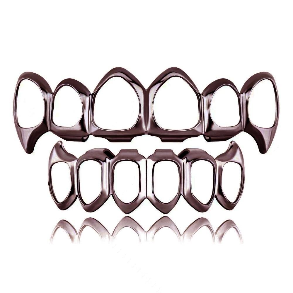 Eco-friendly Copper Hollow Teeth Grillz Top Bottom Set Anti Slip Teeth Jewelry Rapper