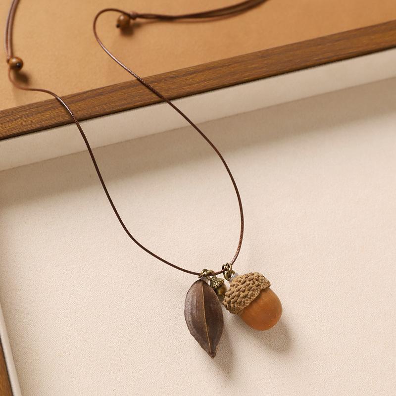 1Pcs Retro fruit necklace - simple woven sweater chain - lady s acorn pendant necklace