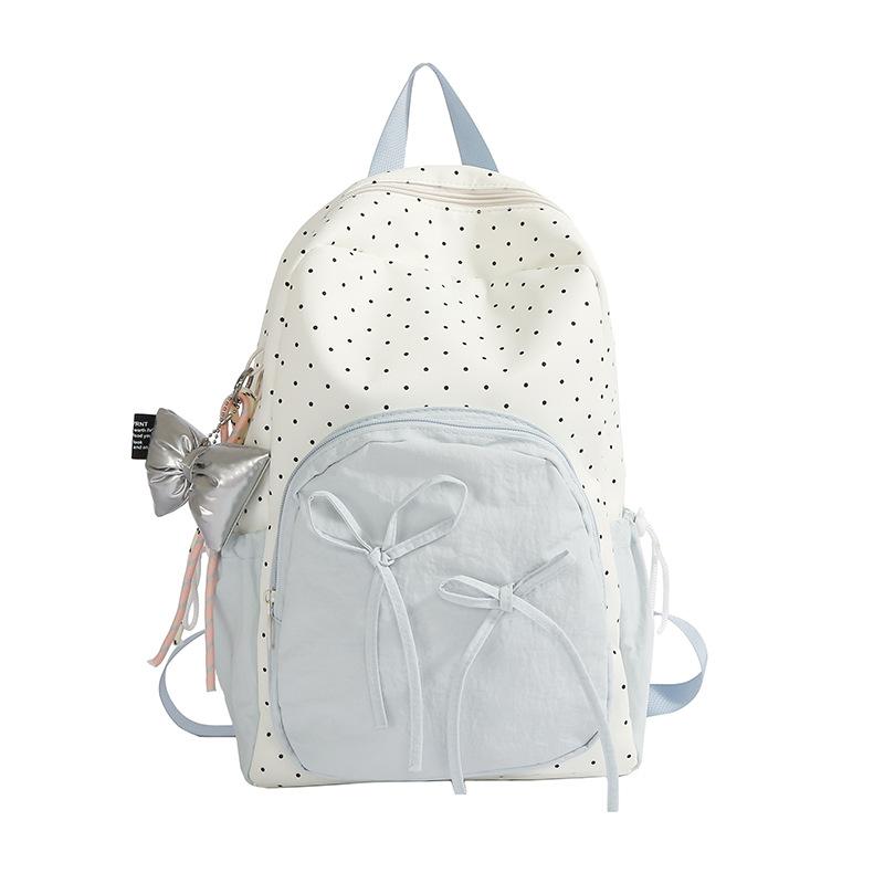 Cute Sweet Girl High Value Female Korean College Style Bow Polka Dot Backpack Schoolbag Commuter Backpack Female