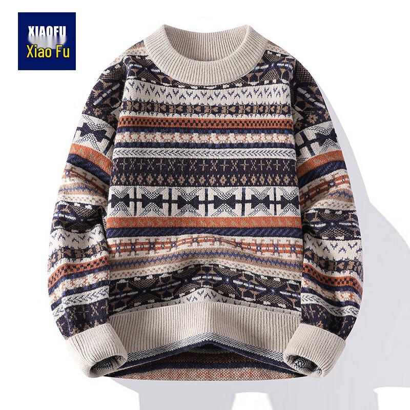 

Men s Ethnic Style Colorblock Pullover Knit Sweater 4XL