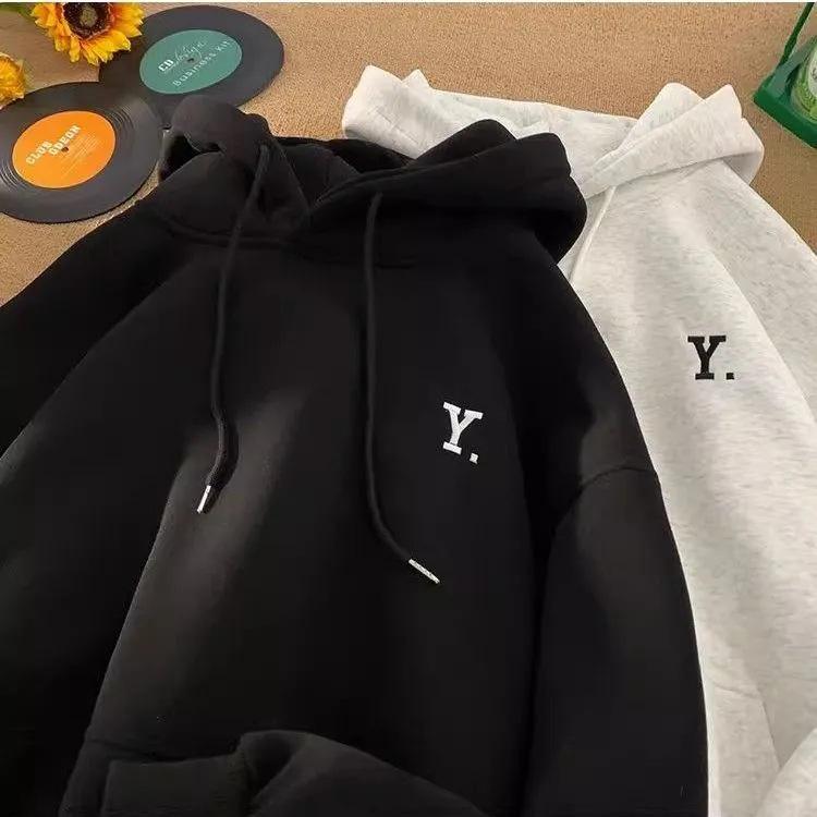 Silver Fox Velvet Korean Style Letter Print Hooded Sweatshirt for Women & Men - Casual Autumn/Winter Jacket