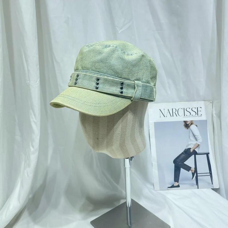 Vintage Distressed  Cap - Studded Beret & Duckbill Hat Slouchy Flat Top for Women Face Flattering Newsboy