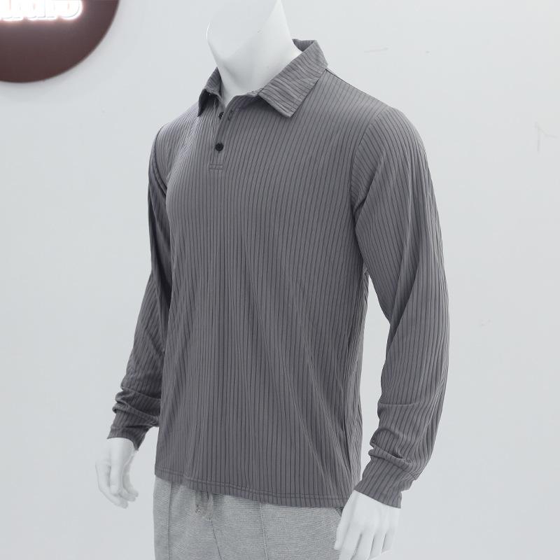 Men's Casual Lapel Polo Shirt Men's T-shirt Slim Spring and Autumn Long Sleeve Base Shirt