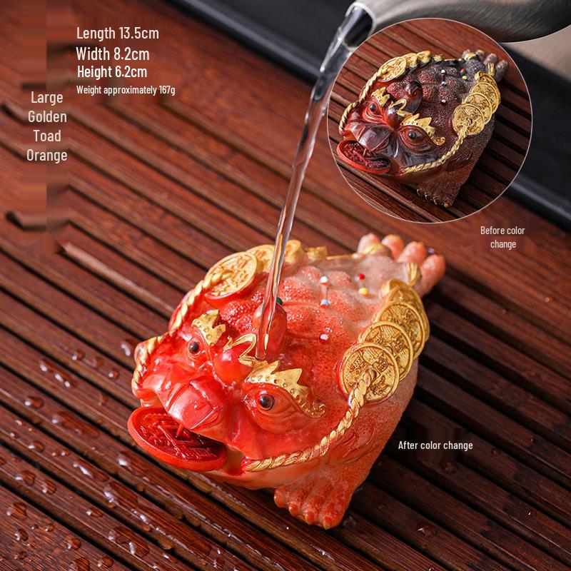 Color-Changing Golden Toad Monk Ornament for Tea Ceremony Decor