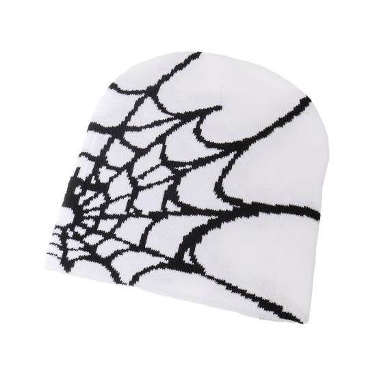 Unisex Knitting Hat Spider Web Pattern Jacquard Design Stretchy Fit Soft Hat Hiking Traveling Outdoors Warm Winter Hat