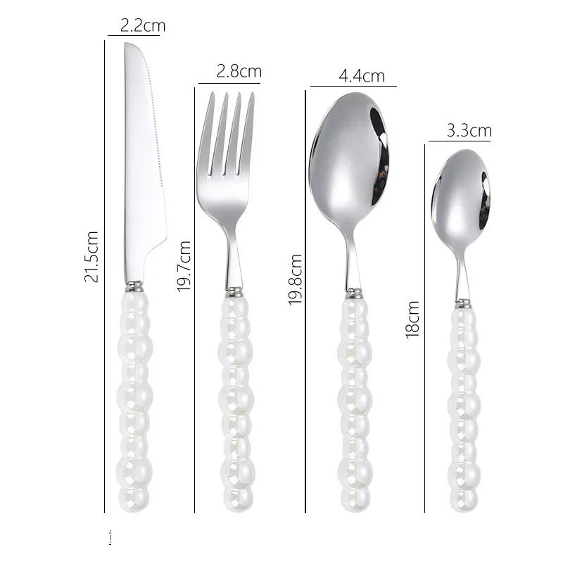 4Pcs/Set Luxury Dinnerware Stainless Steel Spoon and Fork Ceramic Pearl Handle Western Silver Cutlery High-looking Tableware