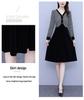 Women's Houndstooth Velvet Patchwork High Waist Midi Dress