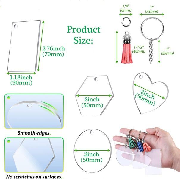 Brelocuri acrilice, în vrac, 20/40/80 buc. Kit de ornamente acrilice, spate transparente, ciucuri, lanț cheie, inele de salt pentru vinil, bricolaj, breloc