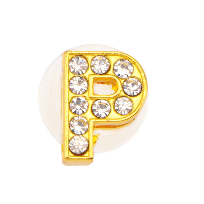 New Gold Letter Alphabet Shoes Charms Metal Button Rhinestone Crown Shoe Decorations Garden Shoes Accessories for Women Man 1PCS