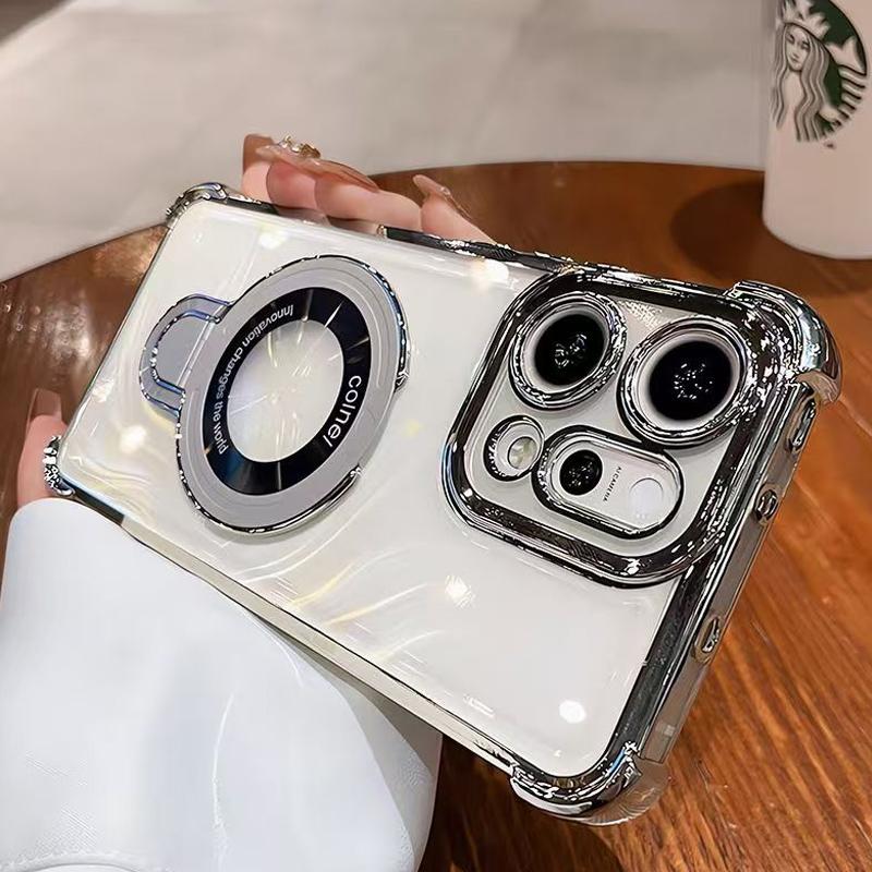 Transparent Shockproof Magnetic Bracket Phone Case For OPPO Reno 14 13 12 11 Reno14 Reno13 F Pro 13F 14F 12F 11F Silicone Cover