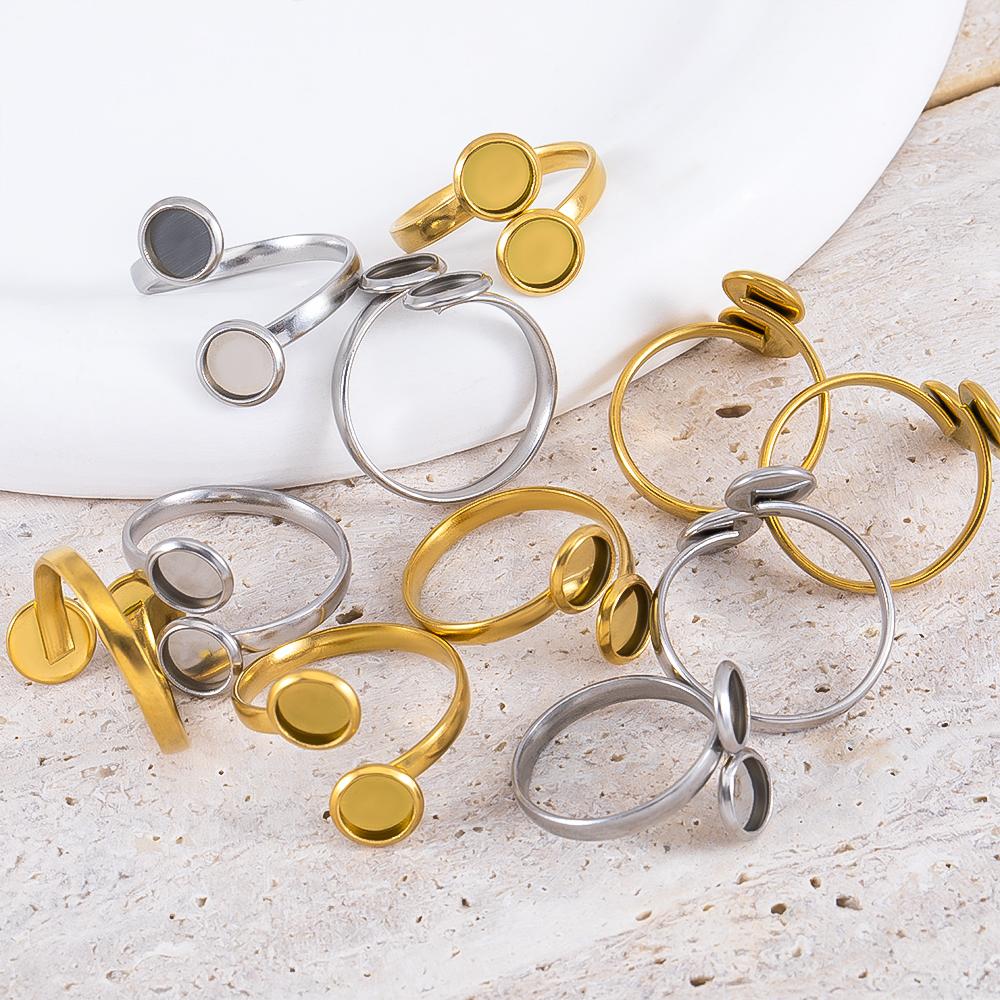 5 stuks Roestvrij Staal Verstelbare Dubbele Bezel Ringen Basis Goudkleurig Geschikt voor 6mm Cabochon Ring Setting Blanks Doe-het-zelf Sieraden Accessoires