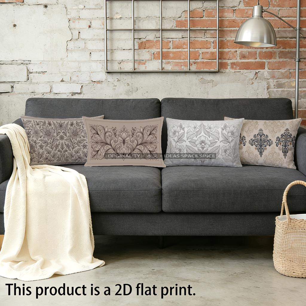 Floral & Damask Patterned Pillowcase Suitable For Sofa Bedroom Car Pillow Cover Cushion Rectangular Back Cushion
