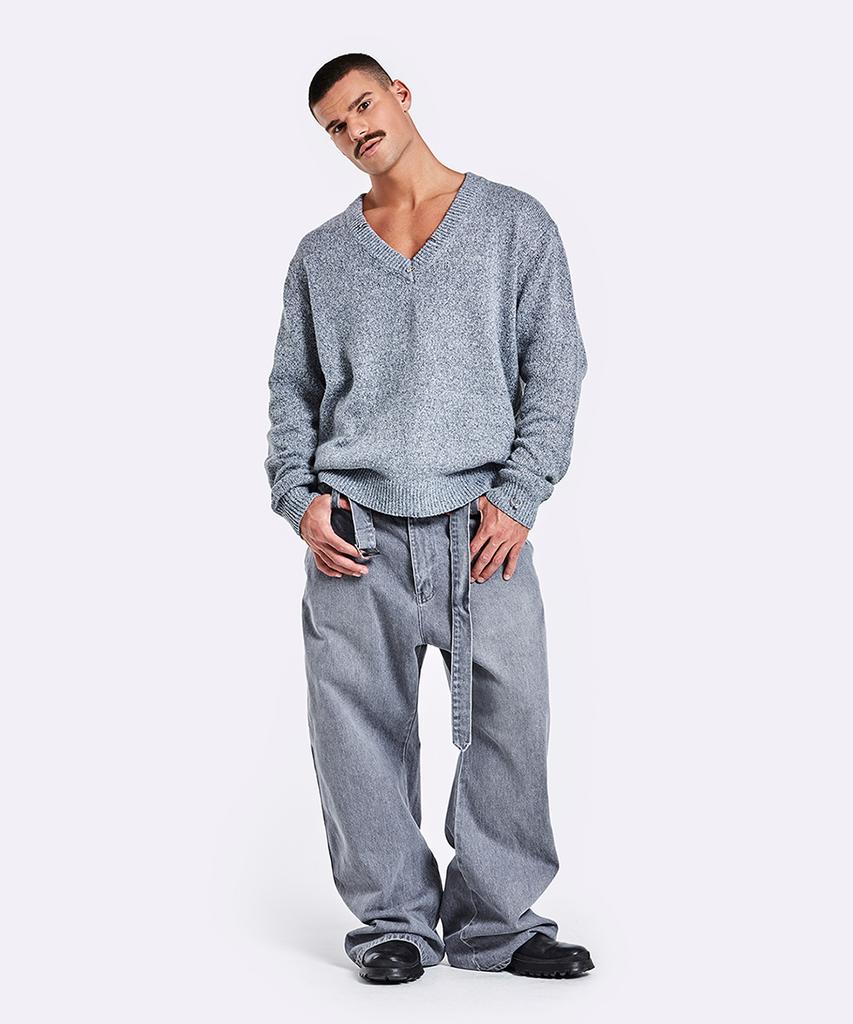51Peosenteu Piercing V Neck Knit - Gray