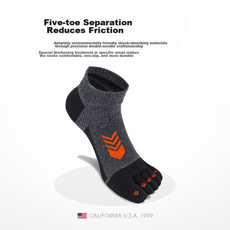 TFO Competition-Grade Five-Toe Outdoor Socks, Durable Hiking Socks, Sports Running Toe-Separated Socks 2202419 Men's Orange-Red Color